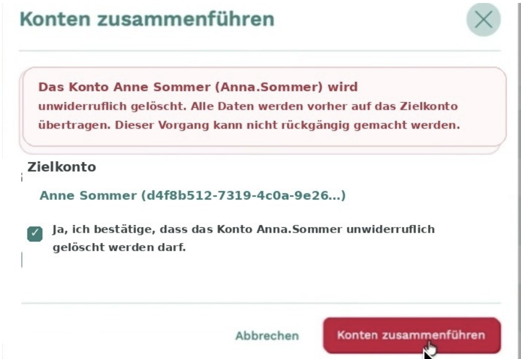 Zusammenführen der Konten bestätigen
